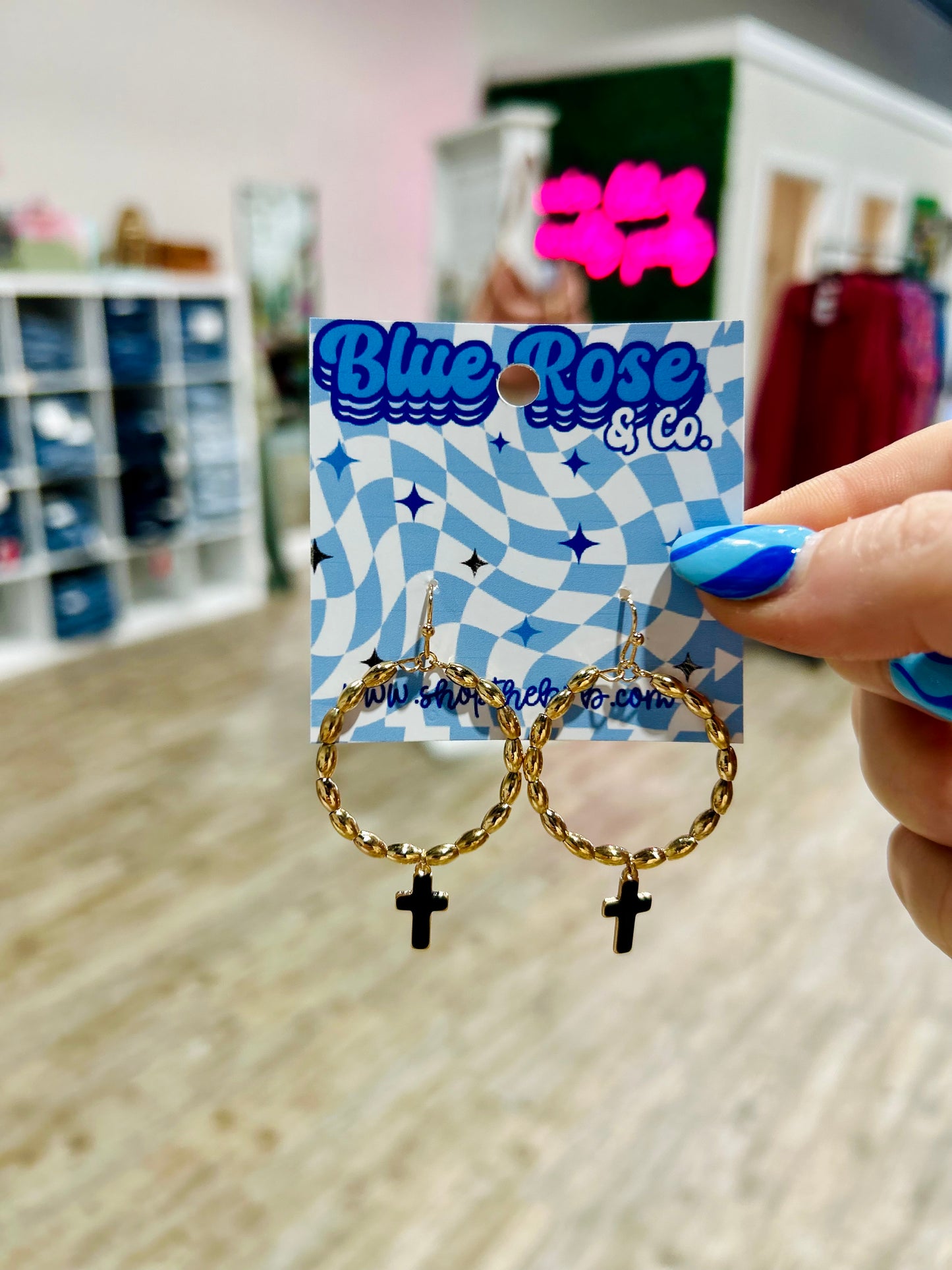Metal Tone Cross Hoops (Multiple Colors)