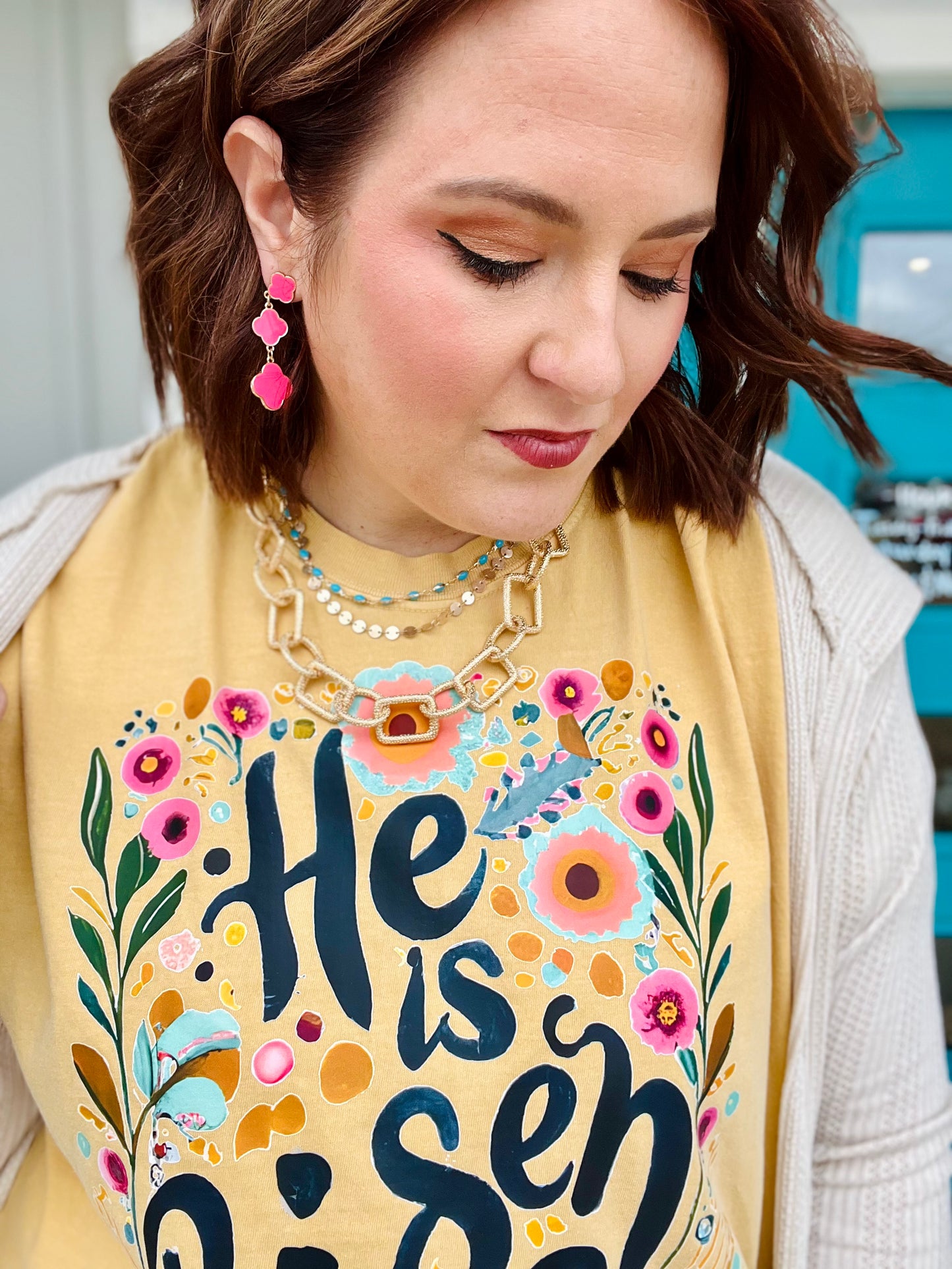 He Is Risen Floral Tee on Comfort Colors
