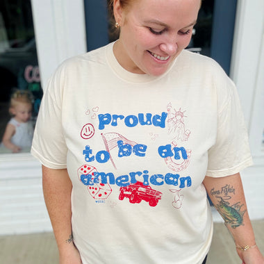 Proud to be American Doodle Tee on Comfort Colors
