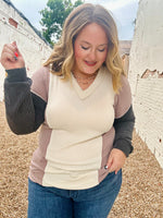 Puff Sleeve Urban Ribbed Color Block Top