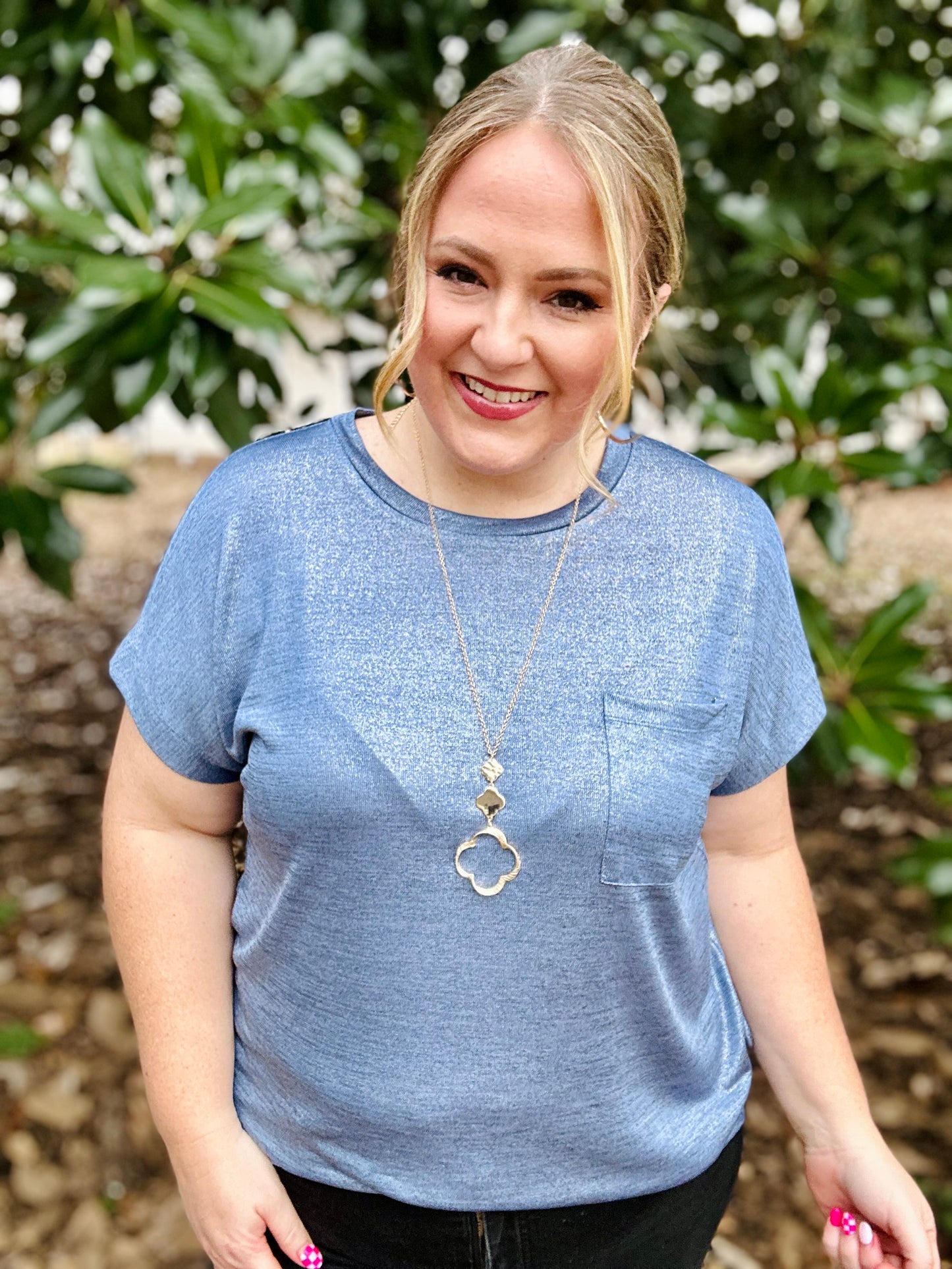 Chelsey Shimmer Pocket Tee (Multiple Colors)