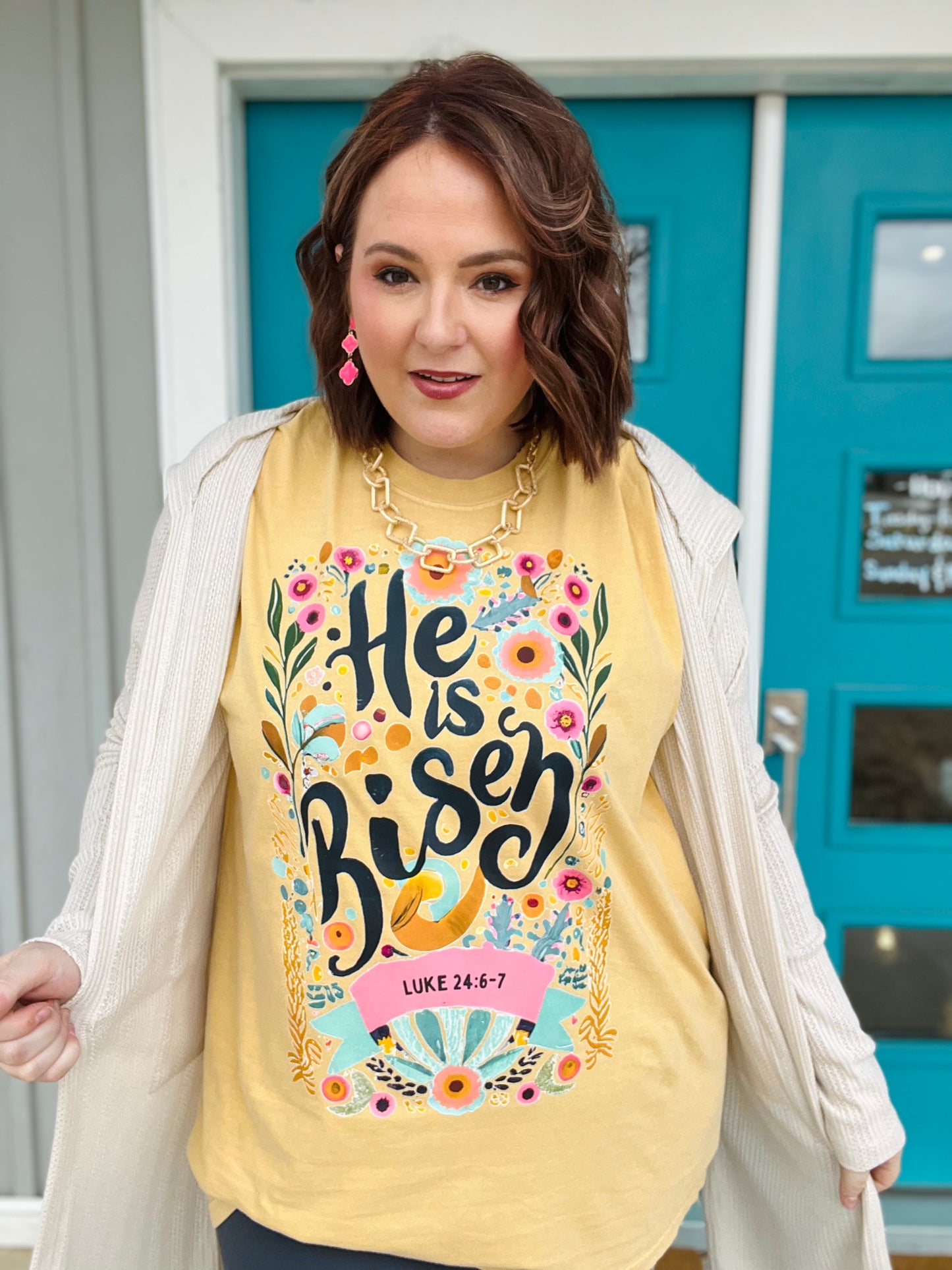 He Is Risen Floral Tee on Comfort Colors