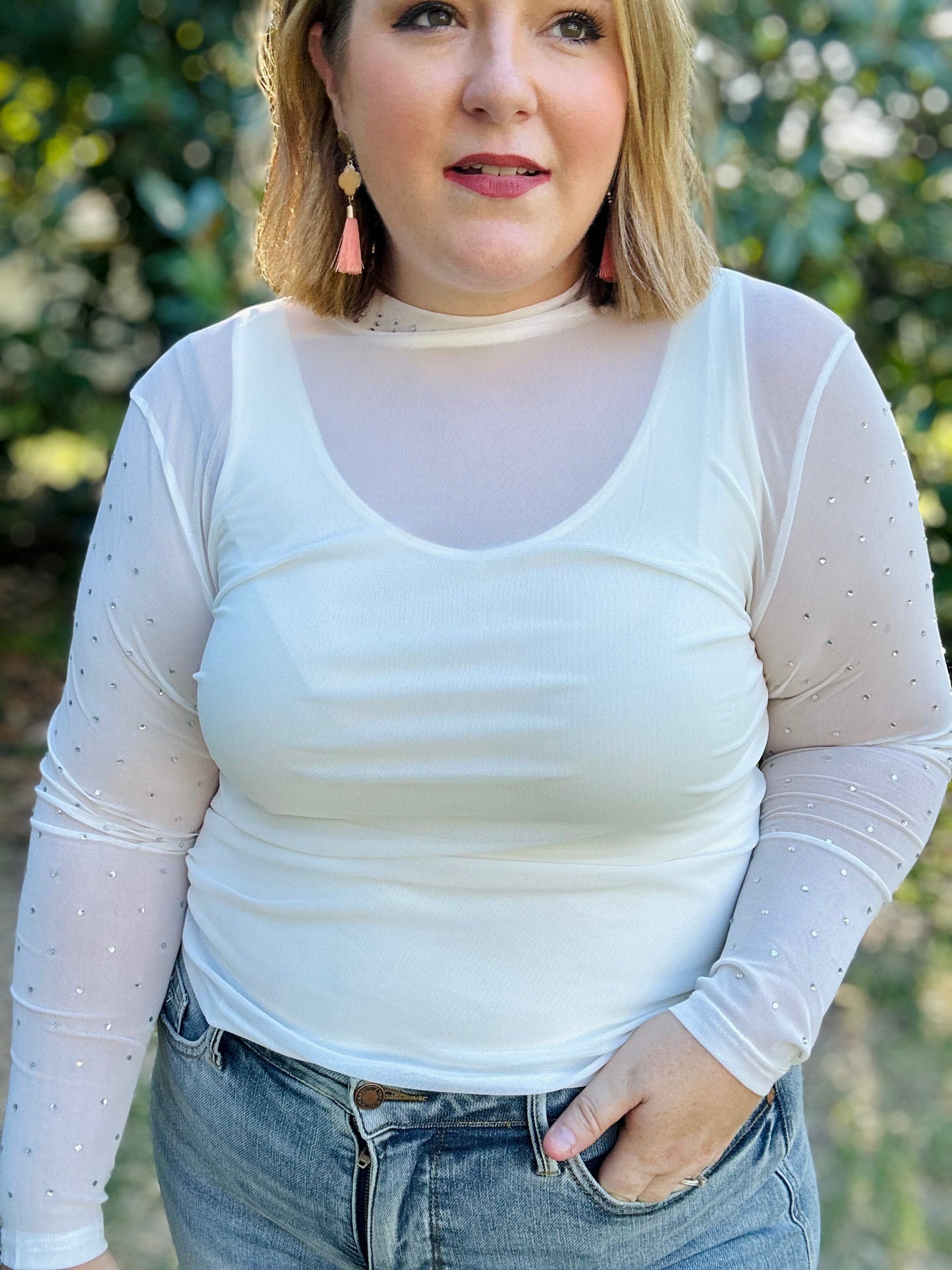 (RESTOCK) Rhinestone Paradise Mesh Top