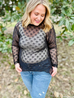 Bow Lace Mesh Top in Black