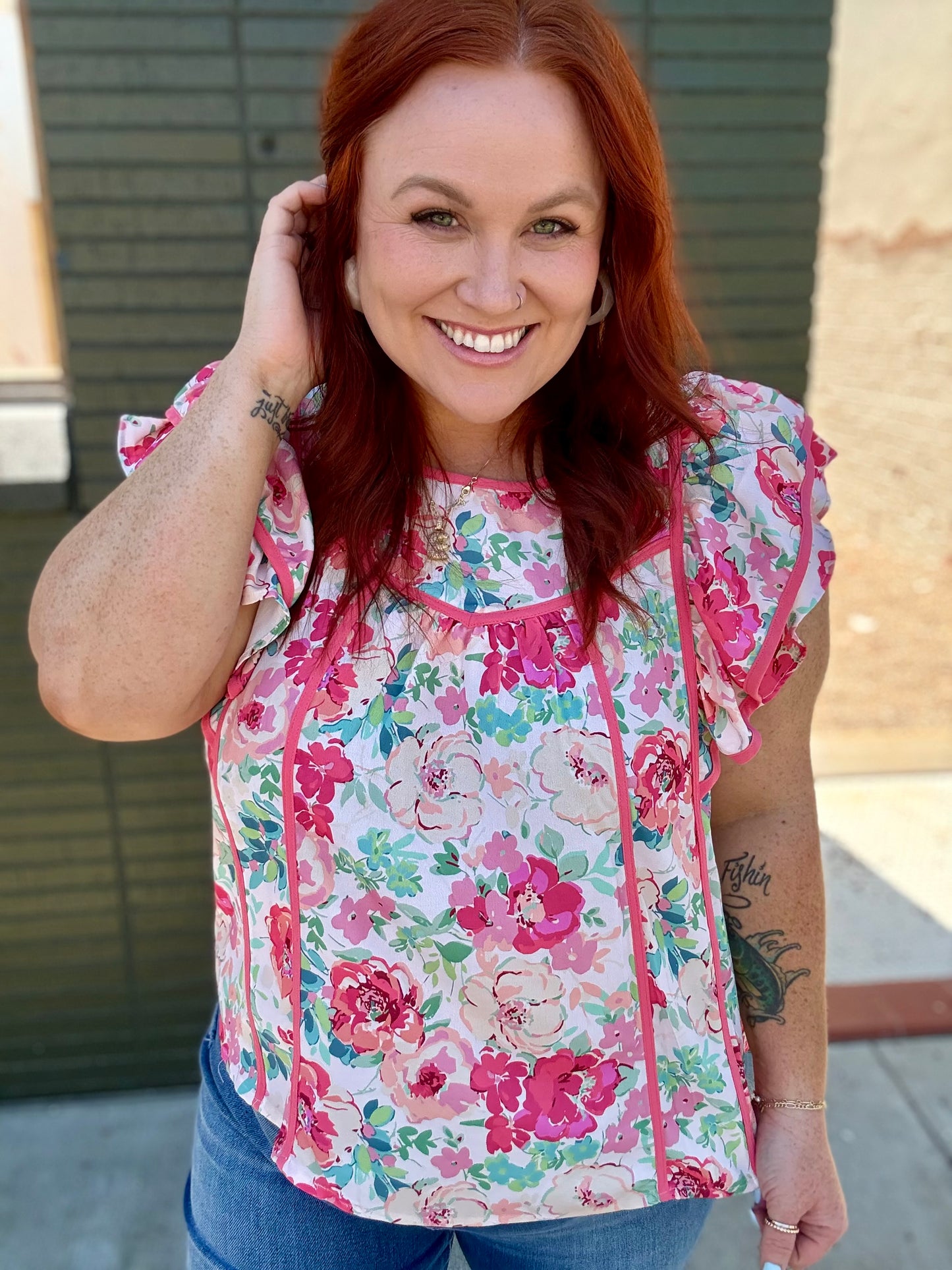 Starlet Peach Floral Top