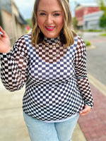 Black Checkered Mesh Top