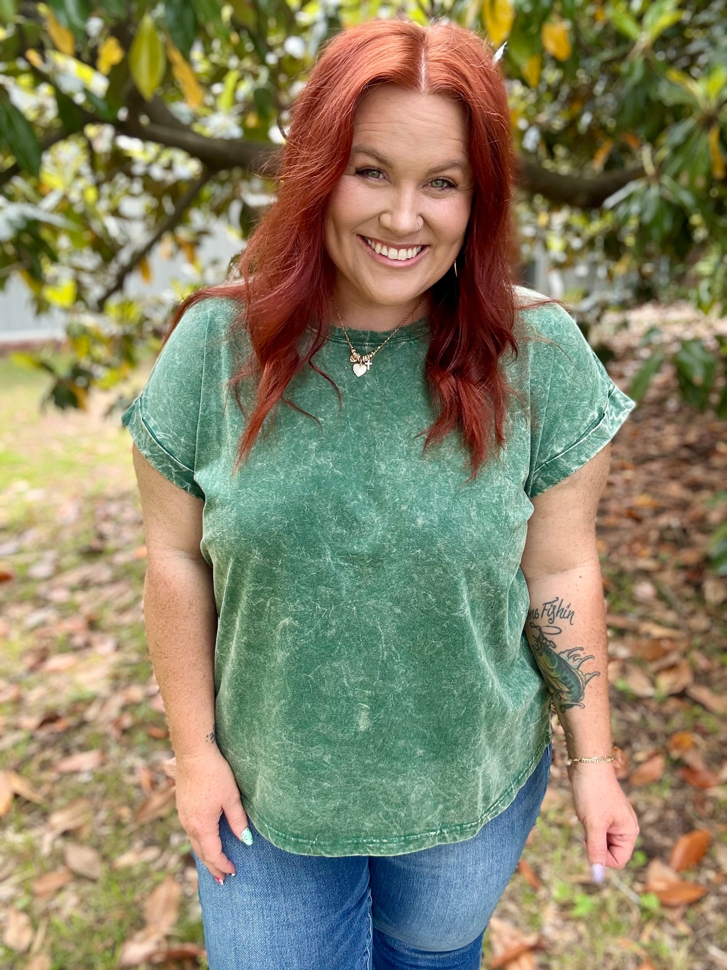 (RESTOCK) Elle Green Crinkle Washed Top
