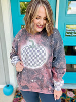 Checkered Pumpkin Bleached Graphic (Tee or Sweatshirt)