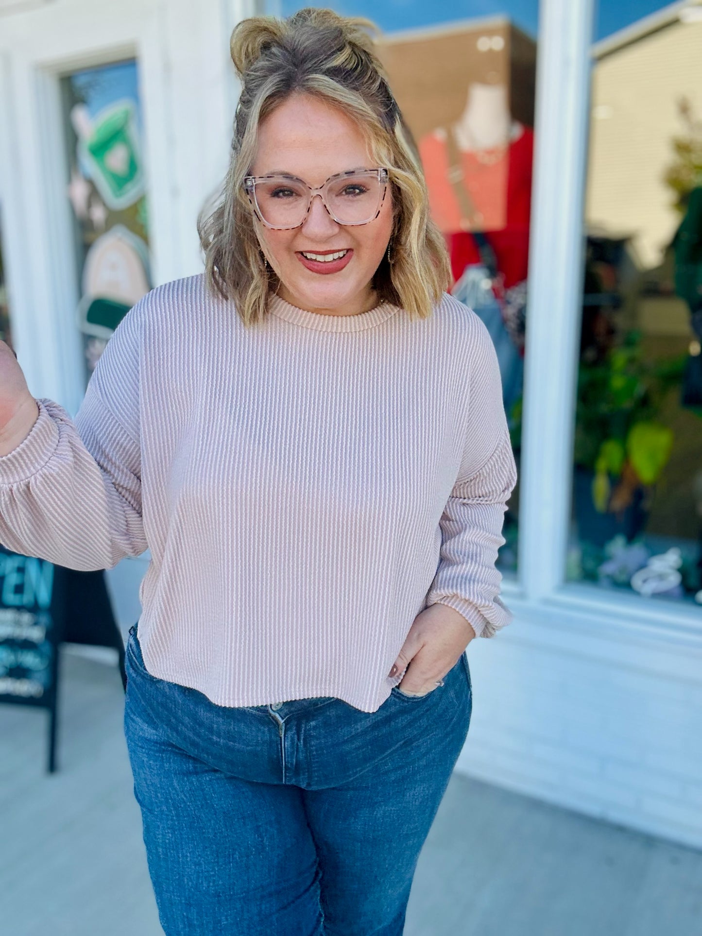 Sabrina Ribbed Top In Taupe