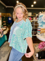 Brandi Sequin Top in Light Teal