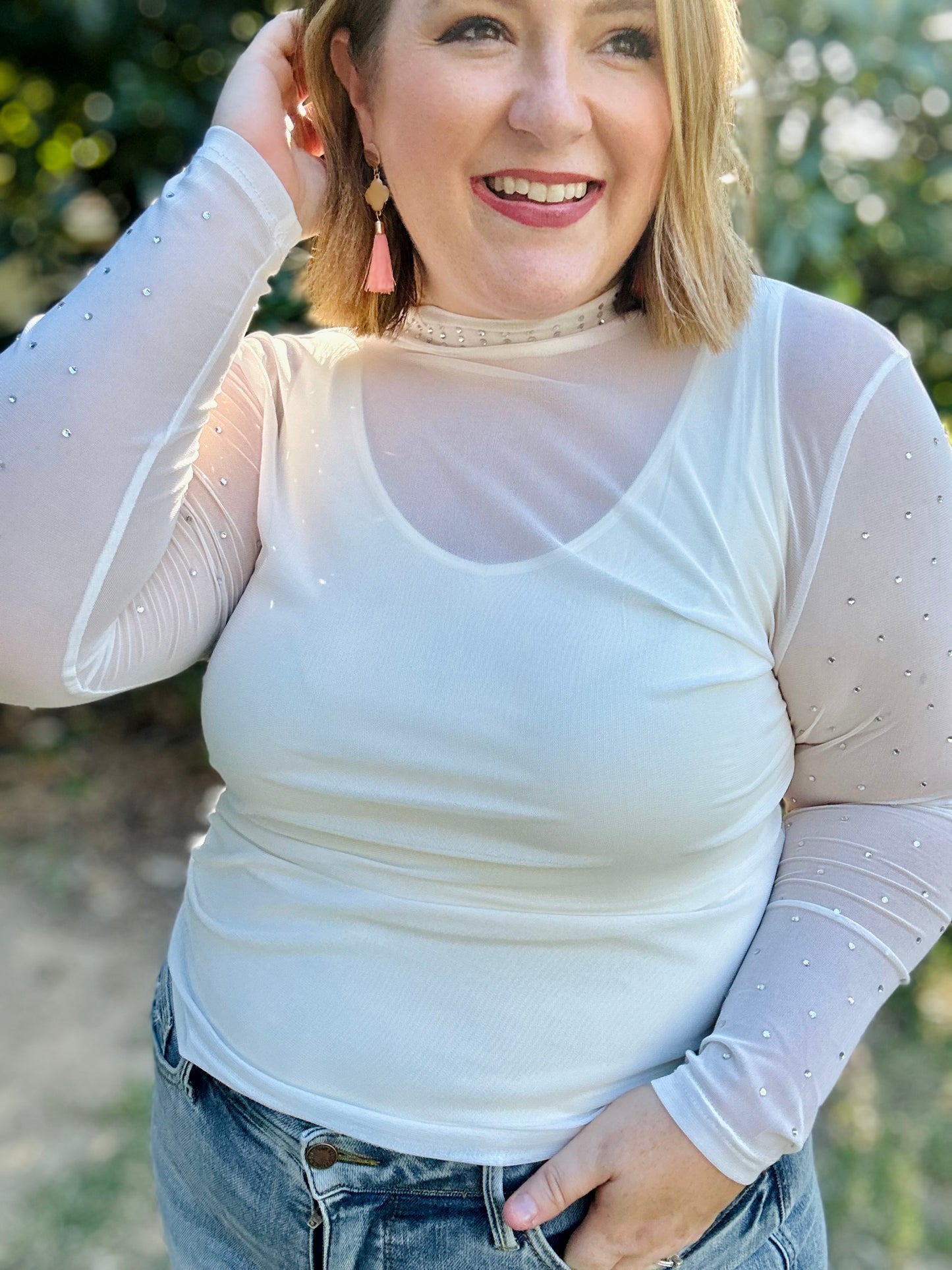 (RESTOCK) Rhinestone Paradise Mesh Top