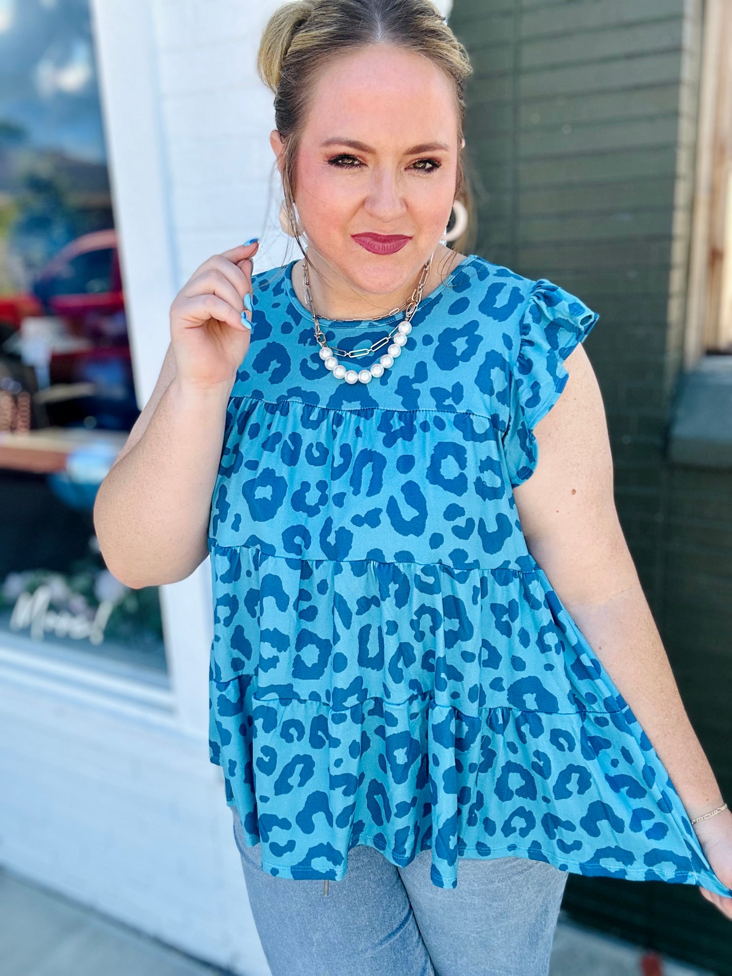 Tesli Animal Print Top in Teal