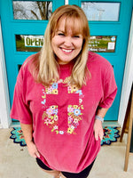 Floral Cross Tee on Comfort Colors