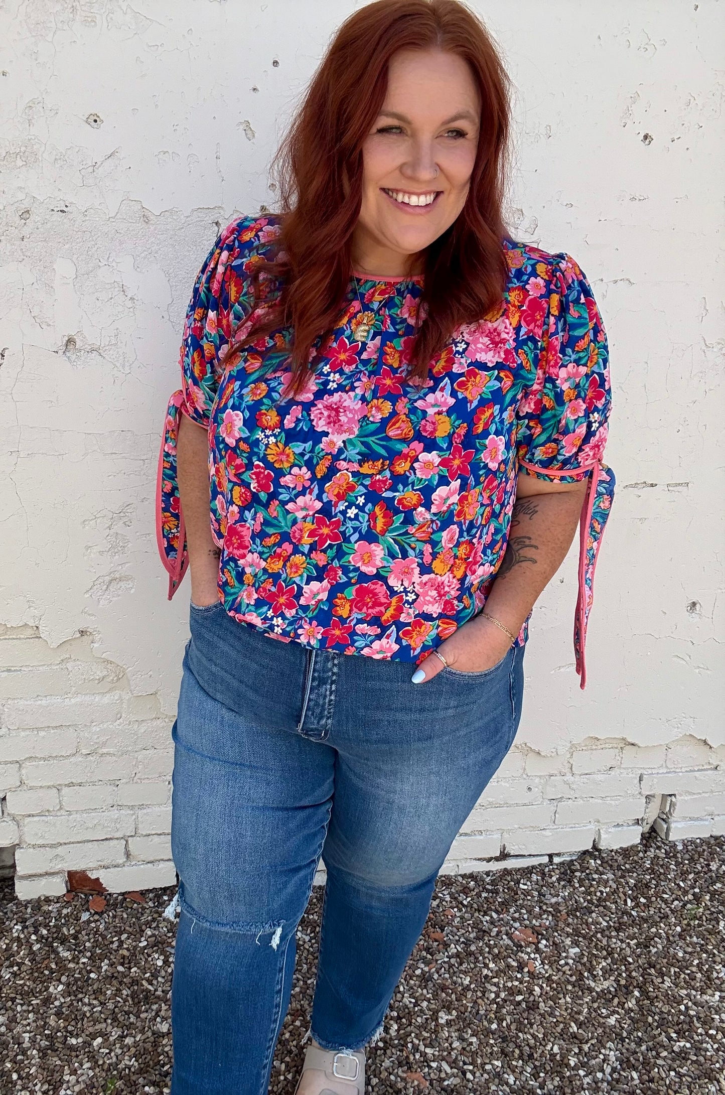 Kandi Pink Mix Floral Top