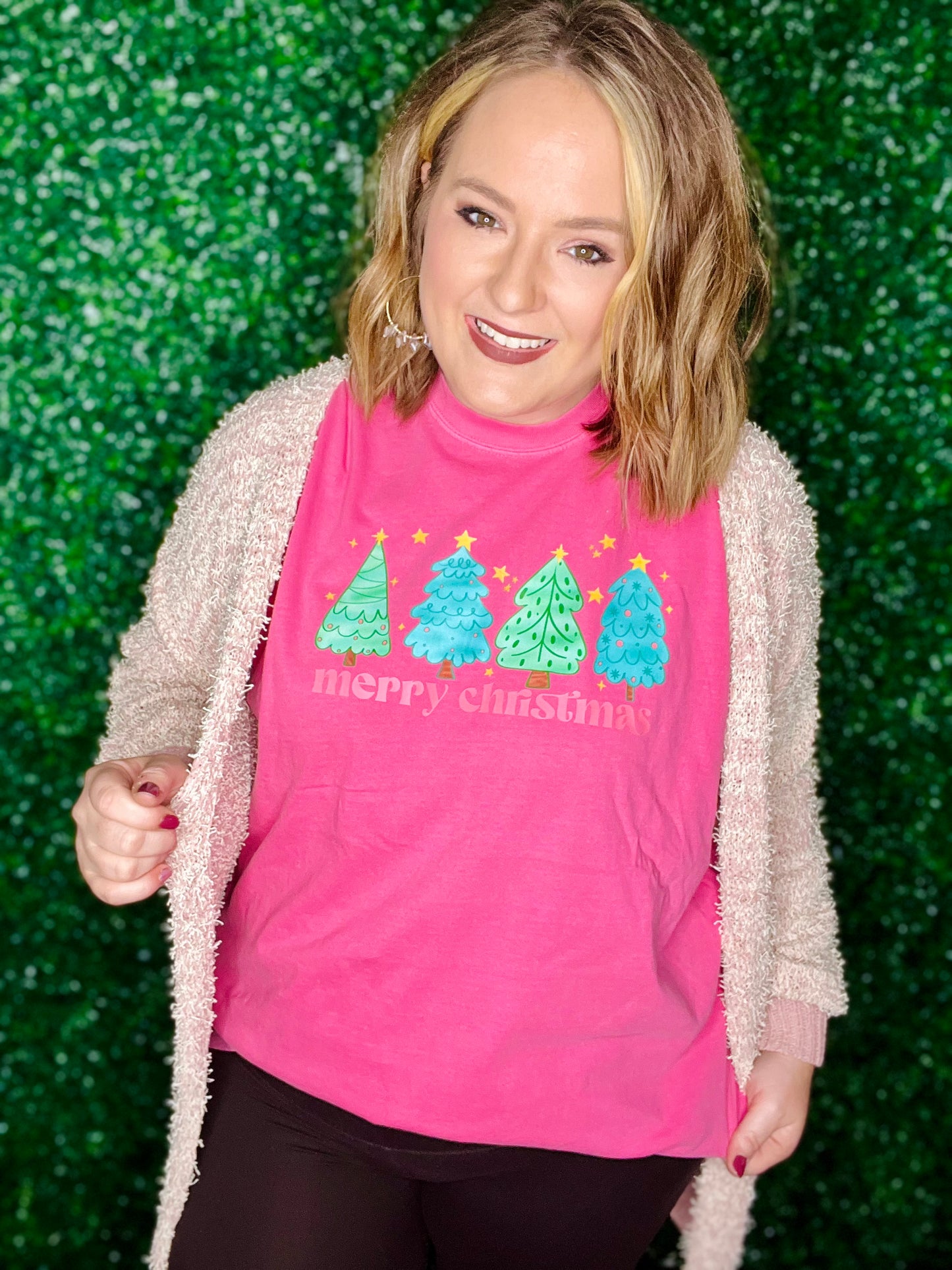 Merry Christmas Trees on Pink CC
