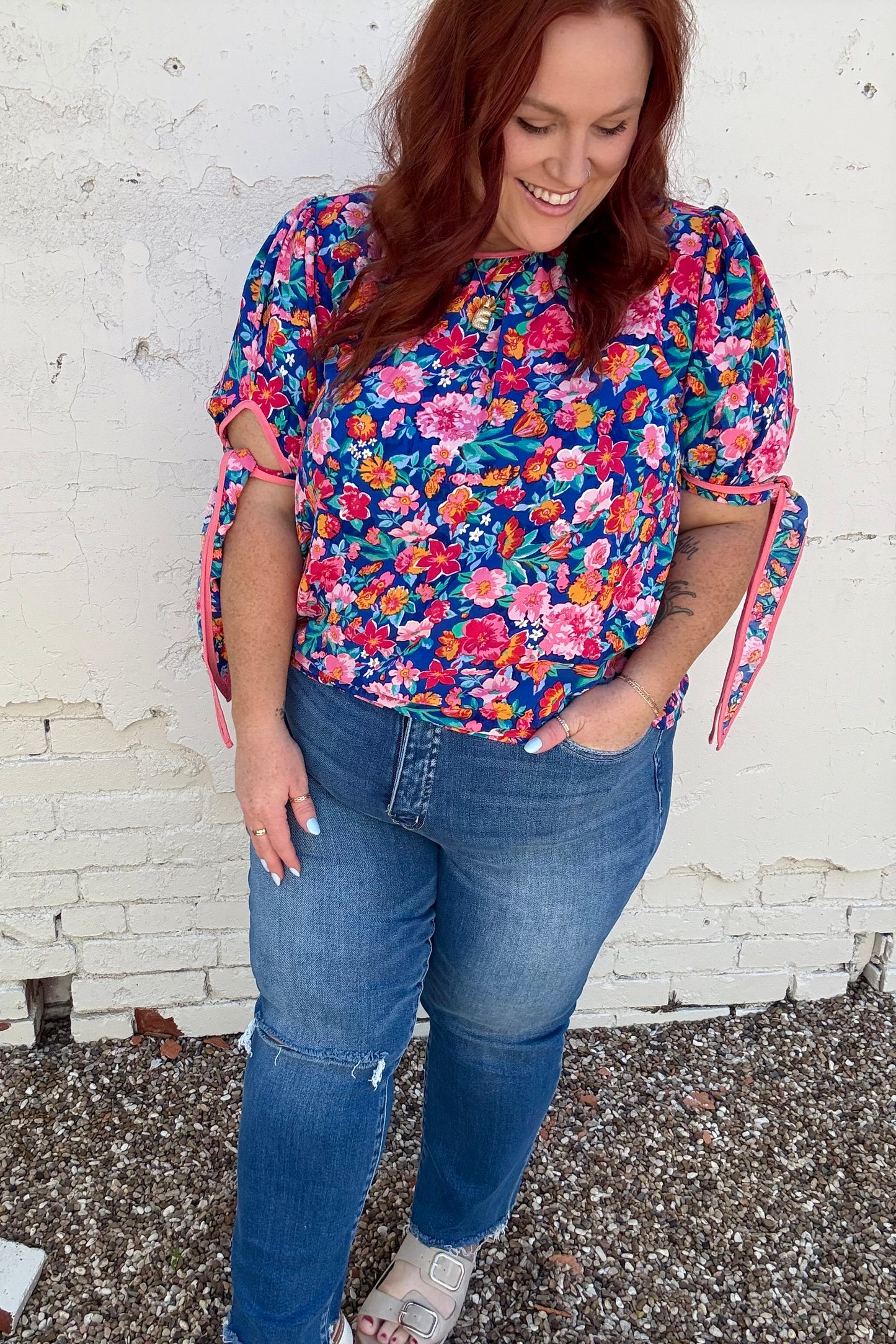 Kandi Pink Mix Floral Top
