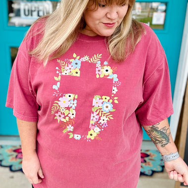 Floral Cross Tee on Comfort Colors