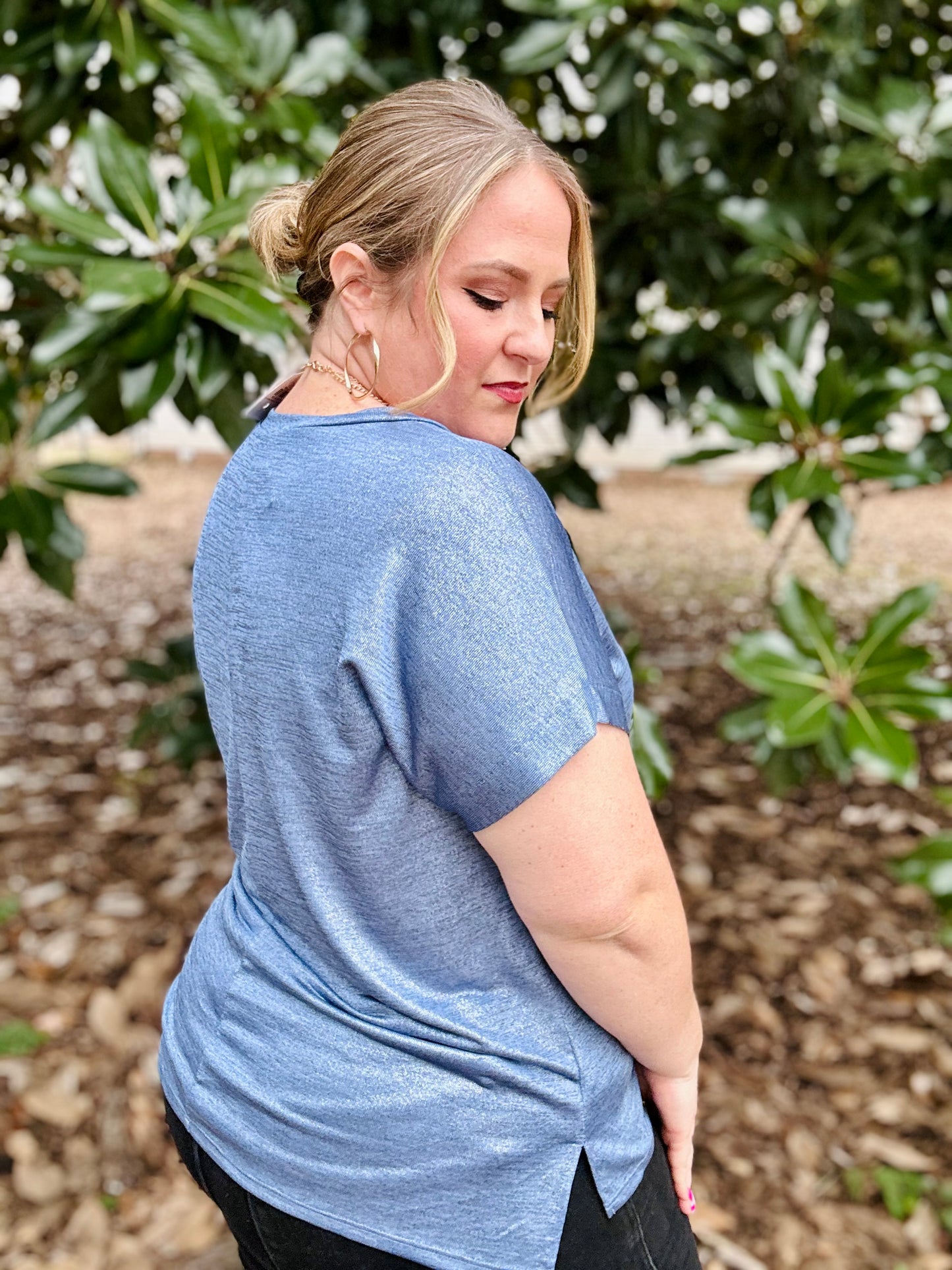 Chelsey Shimmer Pocket Tee (Multiple Colors)
