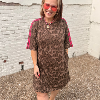 Leopard Contrast Stripe Mini T-Shirt Dress