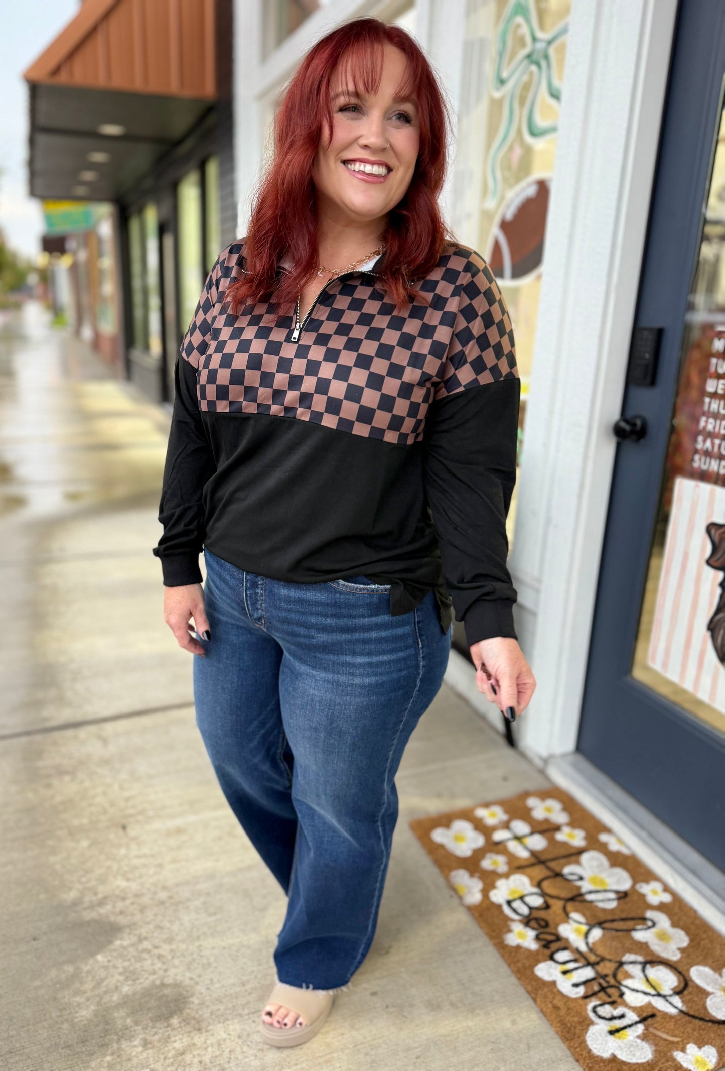 Checkered Half-Zip Pullover