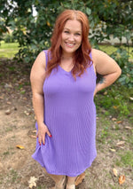 Penny V-Neck Ribbed Dress in Purple