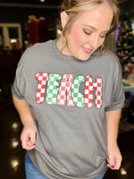 TEACH Checkered Tee on Charcoal