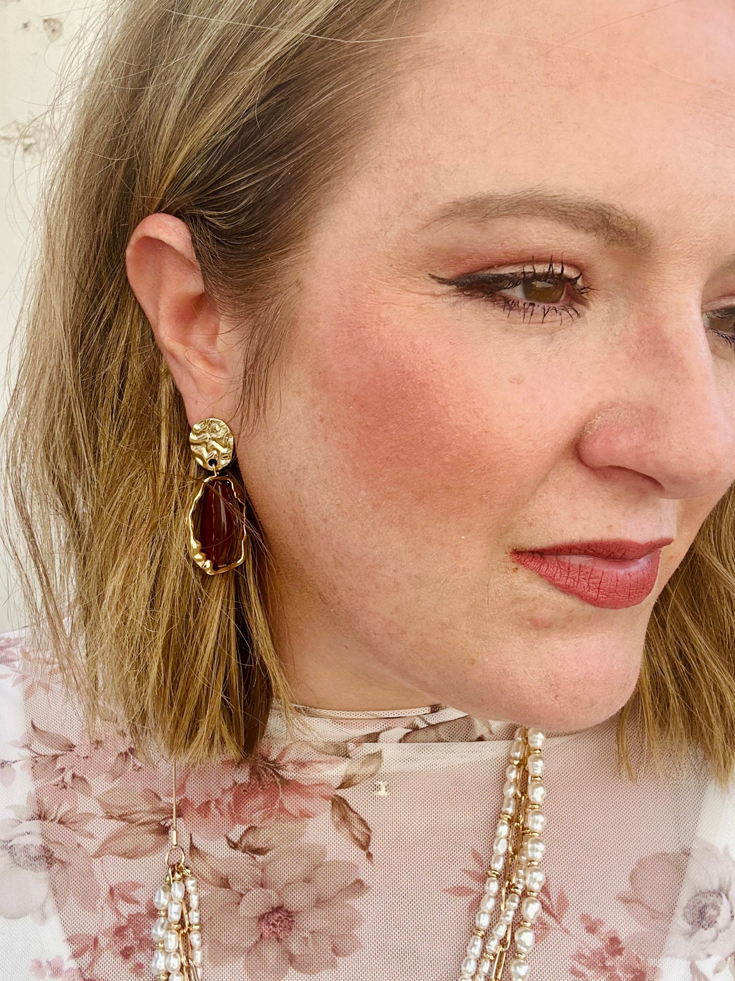 Geostone Drop Earrings - Amber