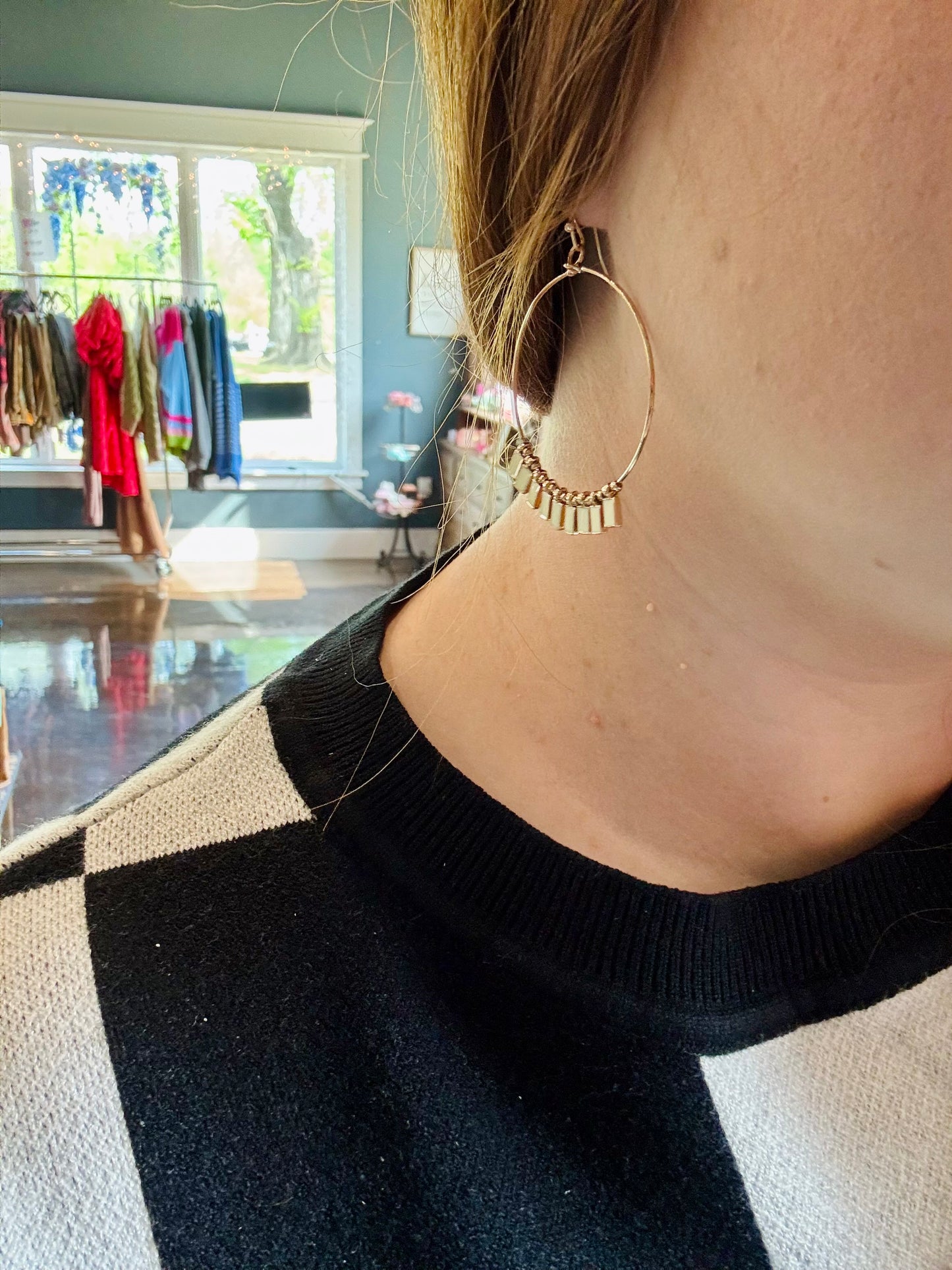 Wire Hoop Earrings with Charms
