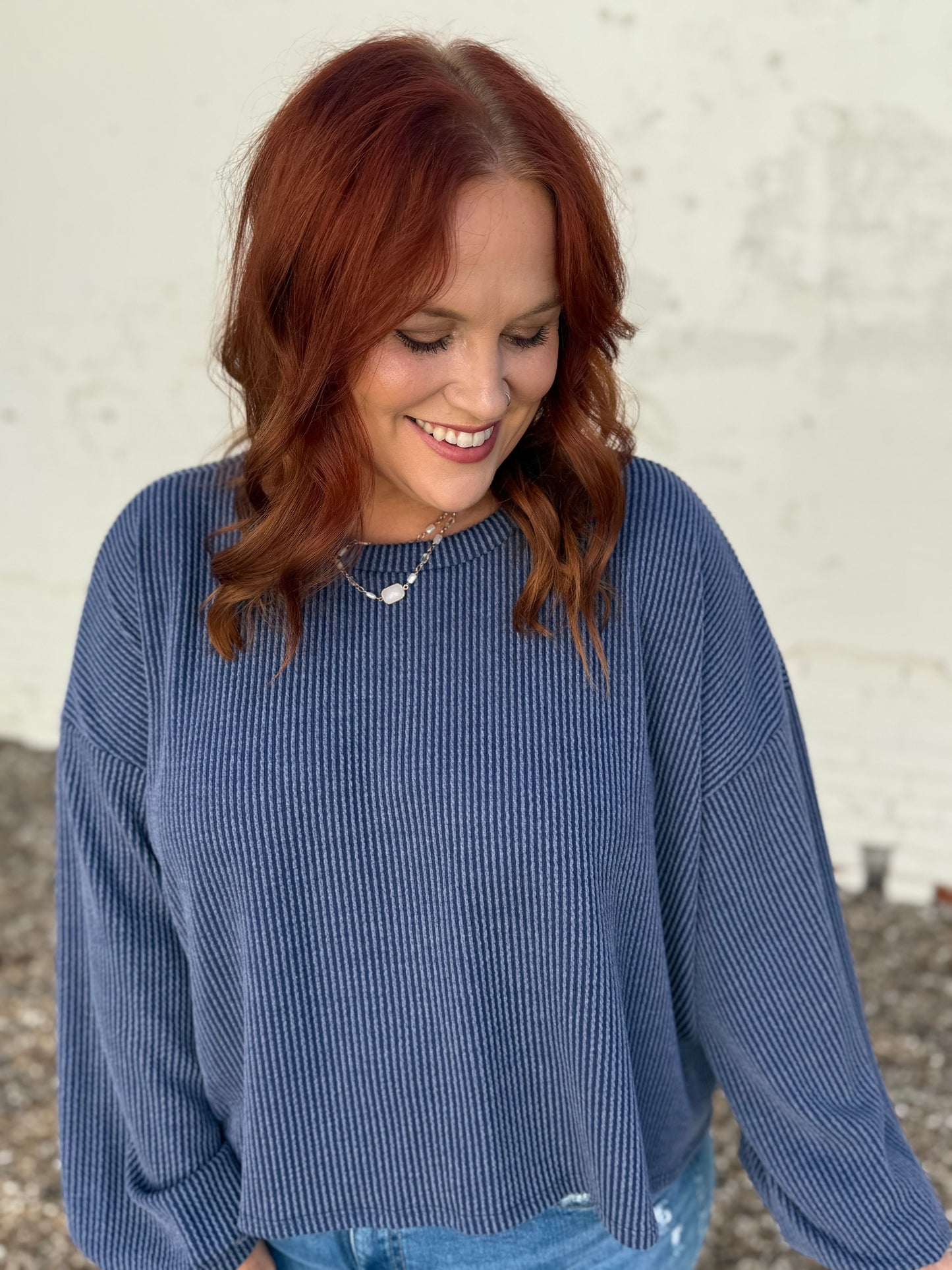 Sabrina Ribbed Top In Blue