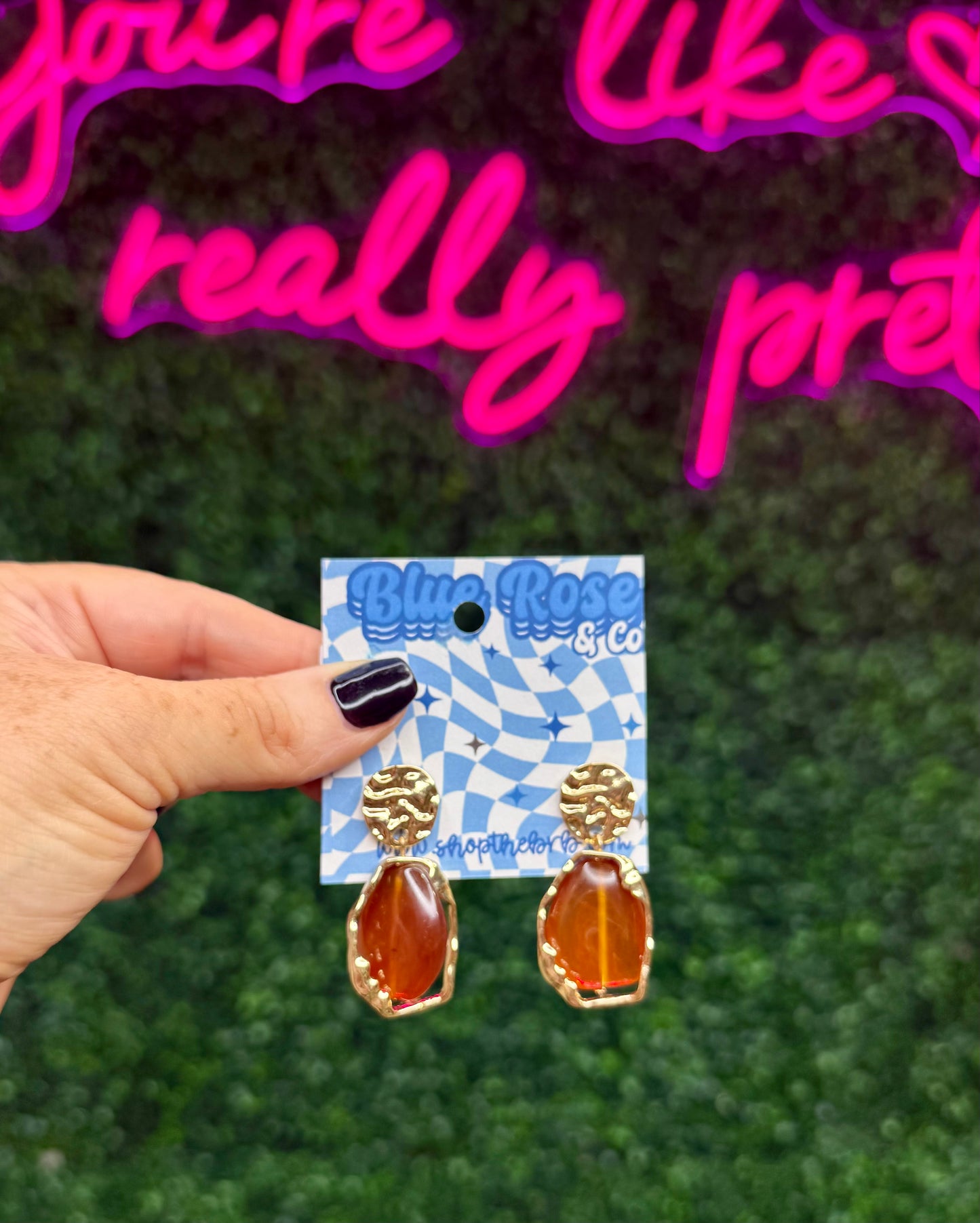Geostone Drop Earrings - Amber