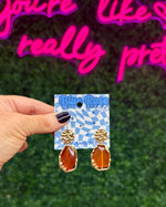 Geostone Drop Earrings - Amber