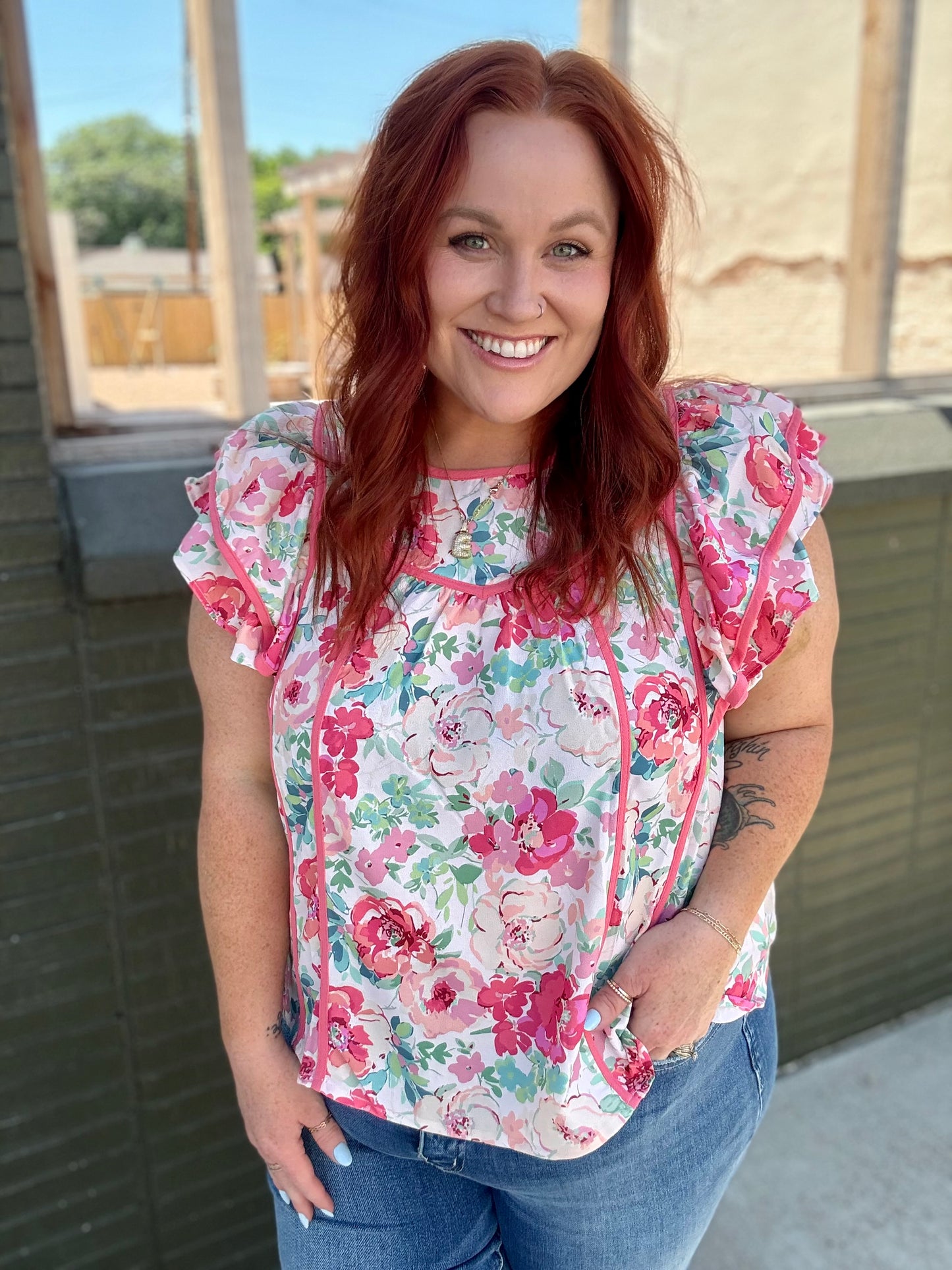 Starlet Peach Floral Top