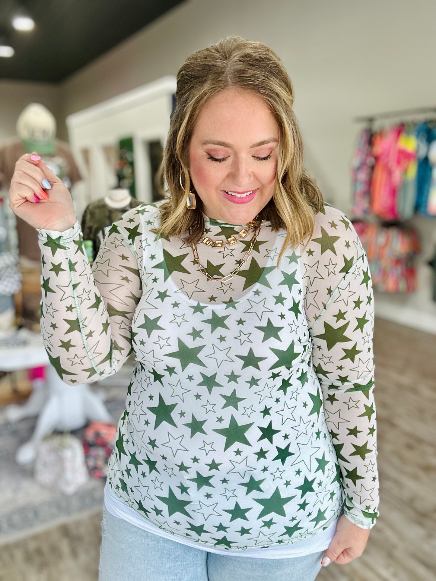 Star of the Show Mesh Top in Green