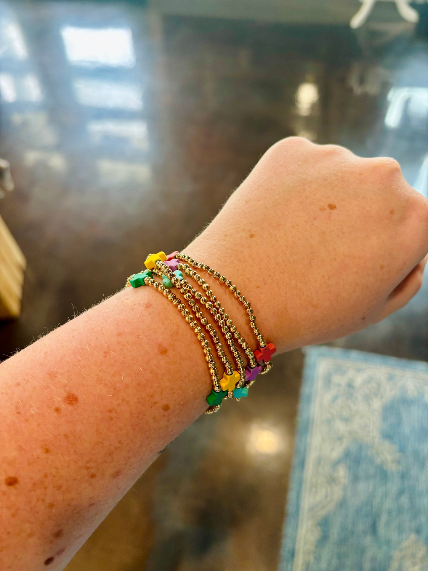 Set of Five Gold Beaded Bracelets (Multiple Colors)