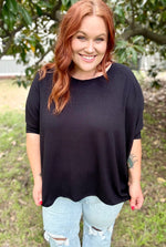 Brandi Oversized Ribbed Top in Black