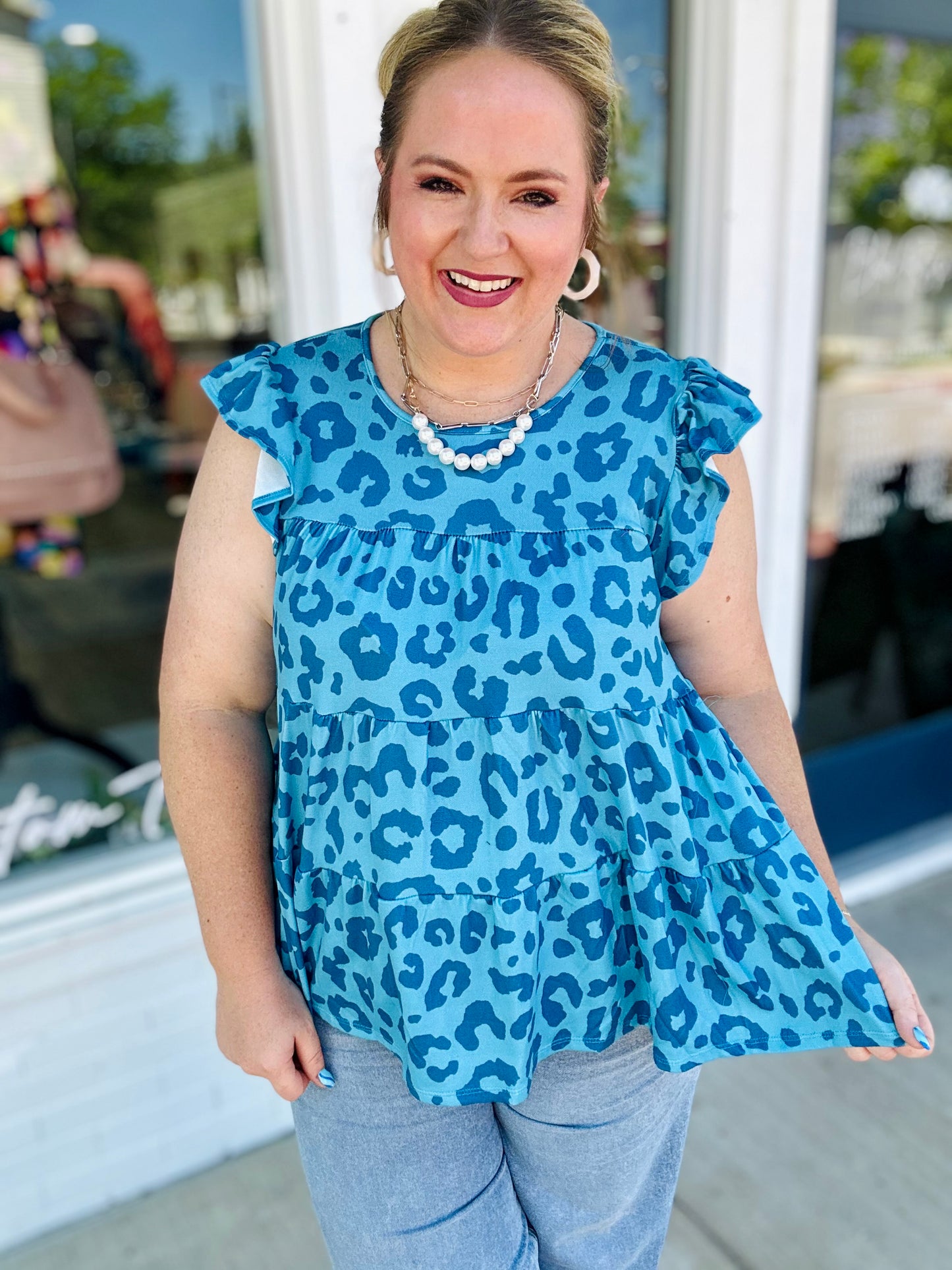Tesli Animal Print Top in Teal