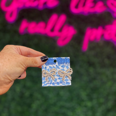 Pearl & Rhinestone Bow Earrings