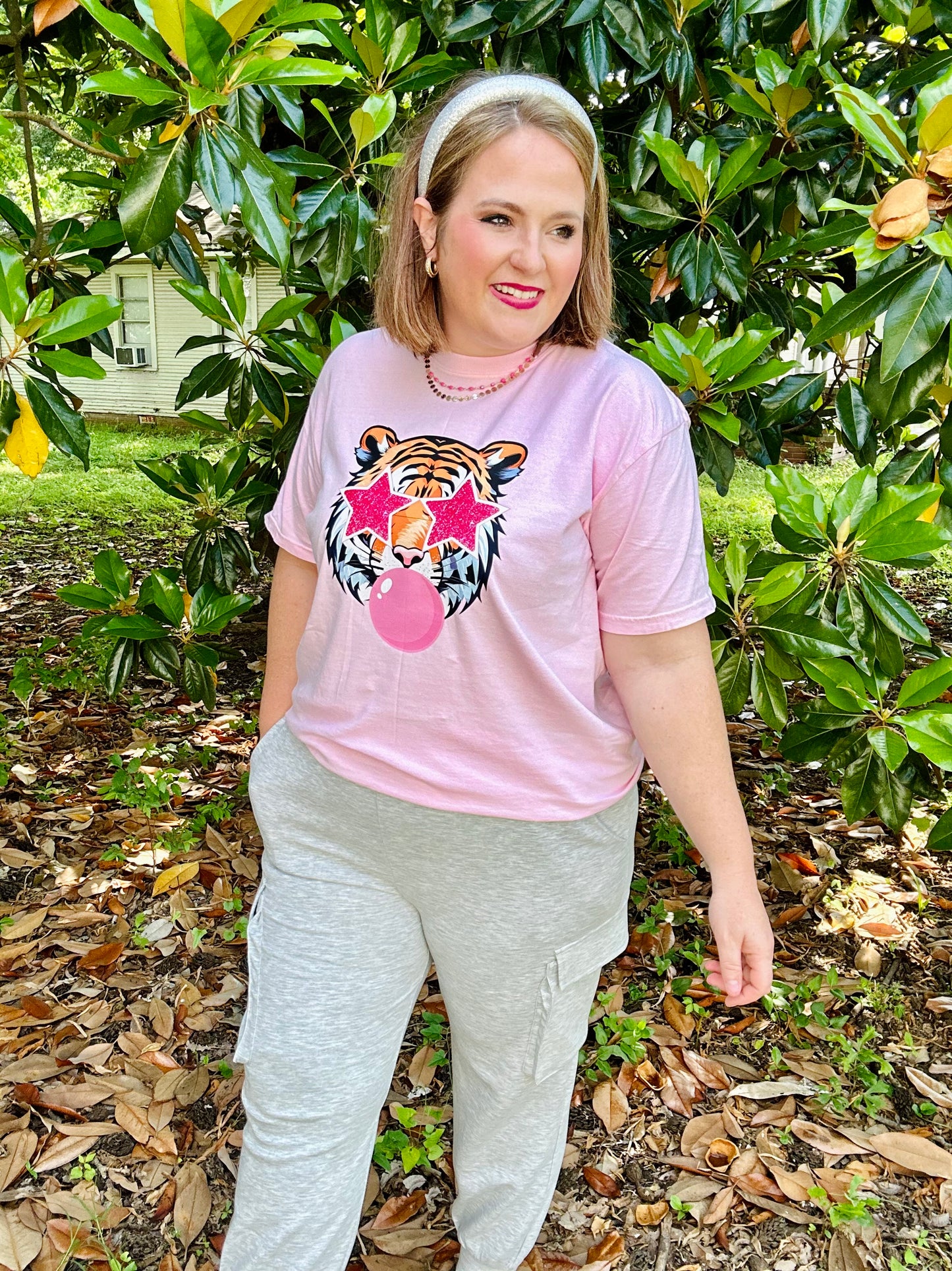 Starry Eyed Tiger on Pink Comfort Color