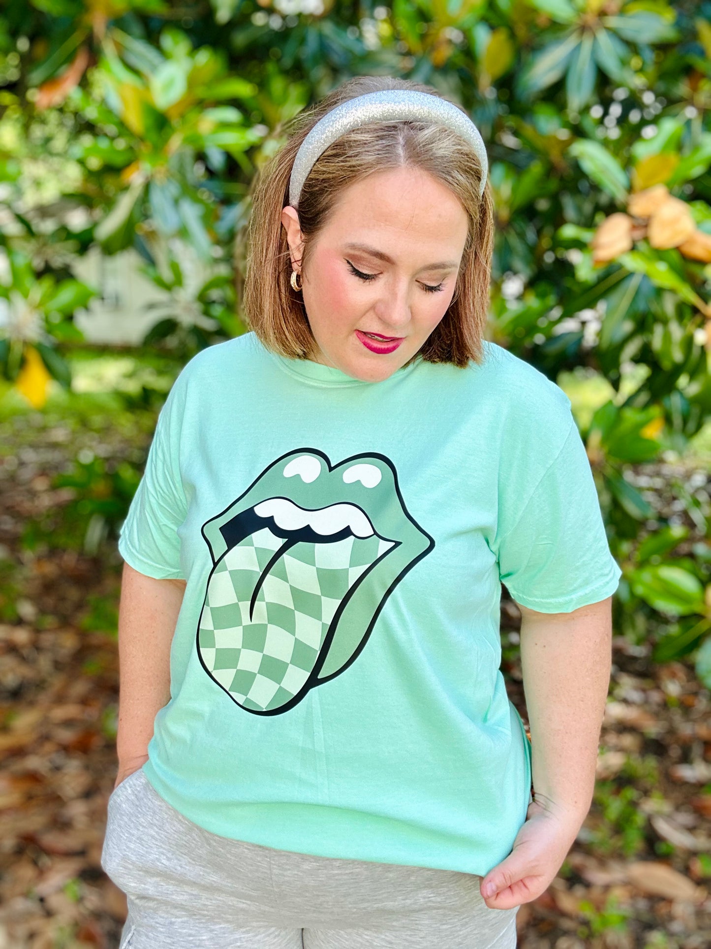 Loud Mouth Checkered on Sage Comfort Color