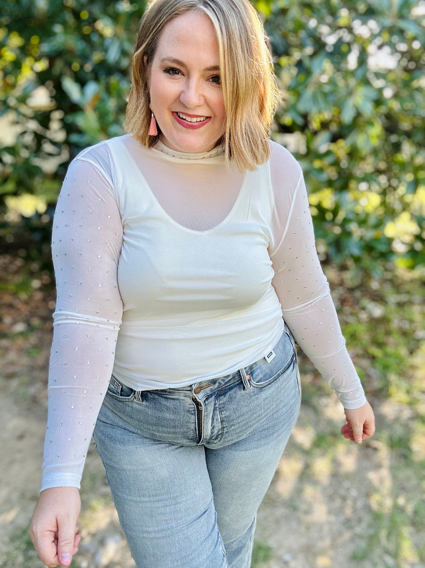 (RESTOCK) Rhinestone Paradise Mesh Top