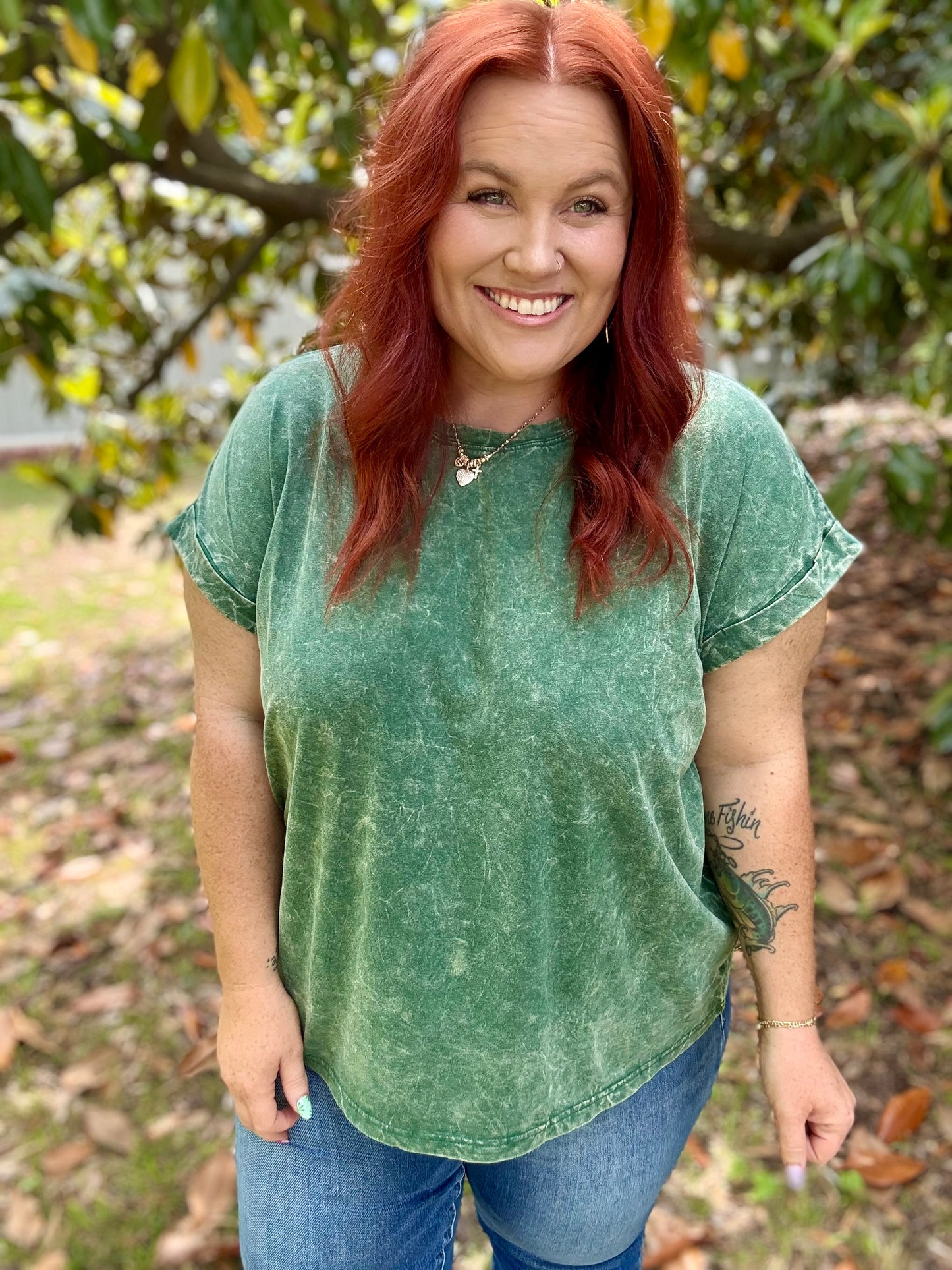 (RESTOCK) Elle Green Crinkle Washed Top