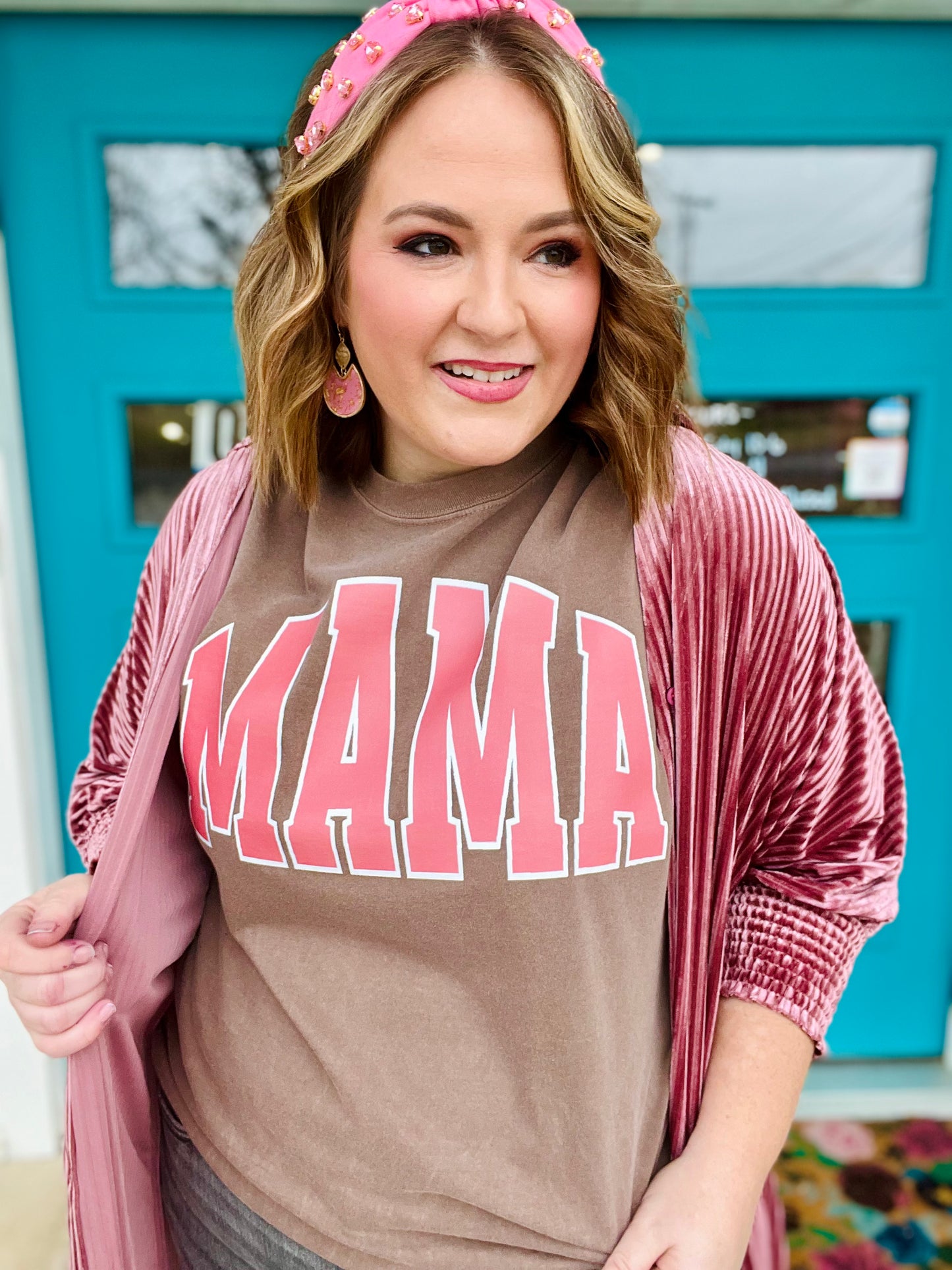 Varsity Mama Coral Tee on Comfort Colors