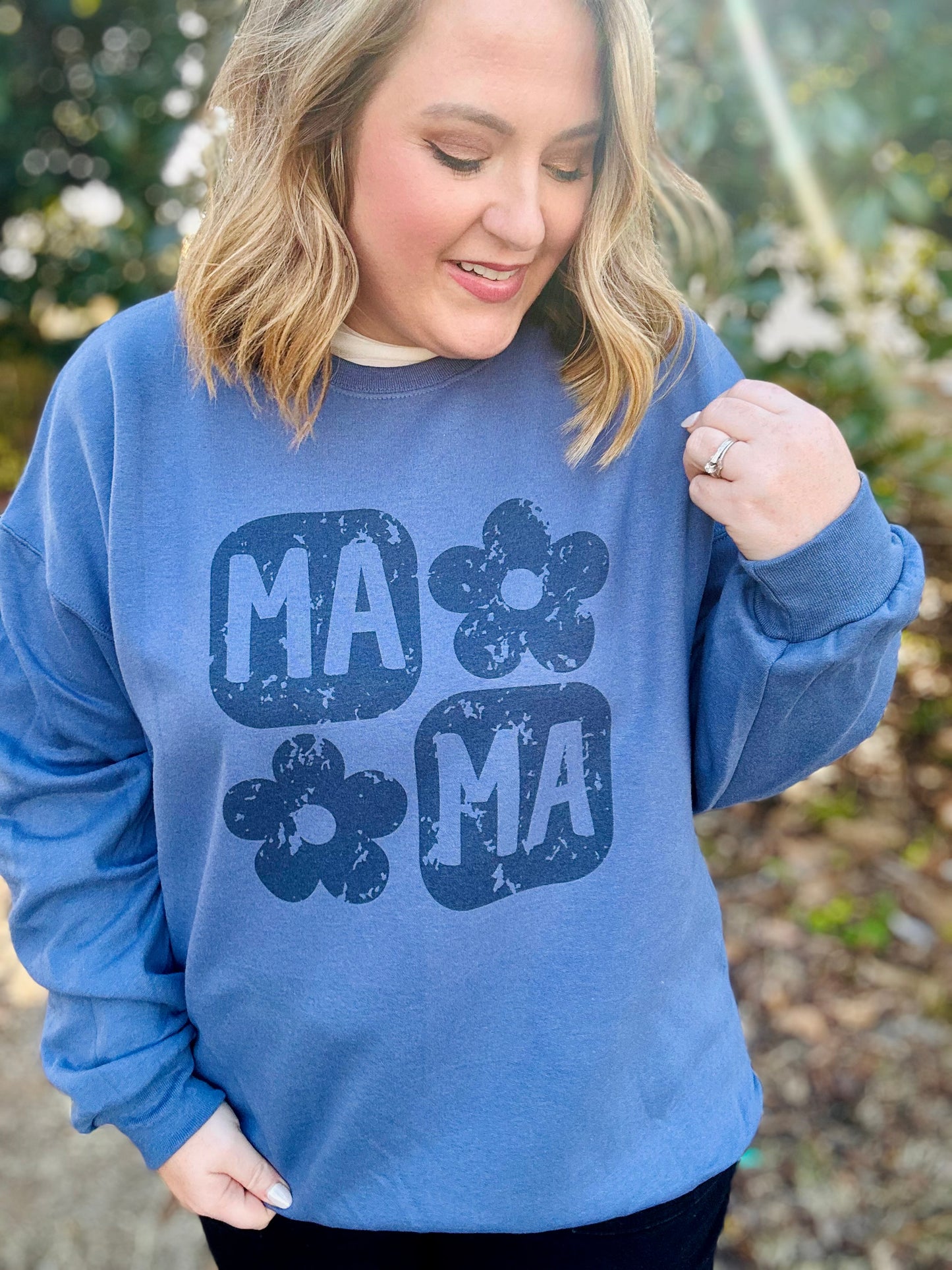 Mama Floral Sweatshirt in Denim