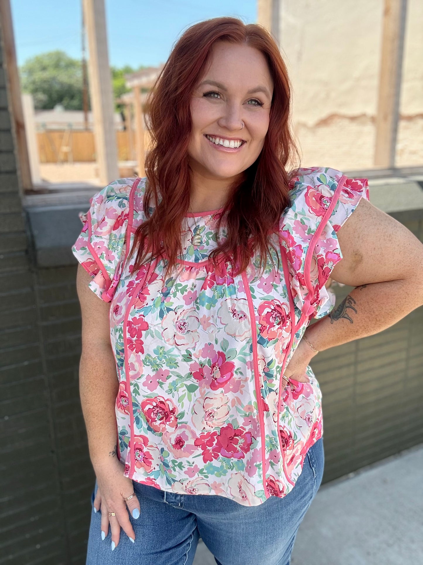 Starlet Peach Floral Top