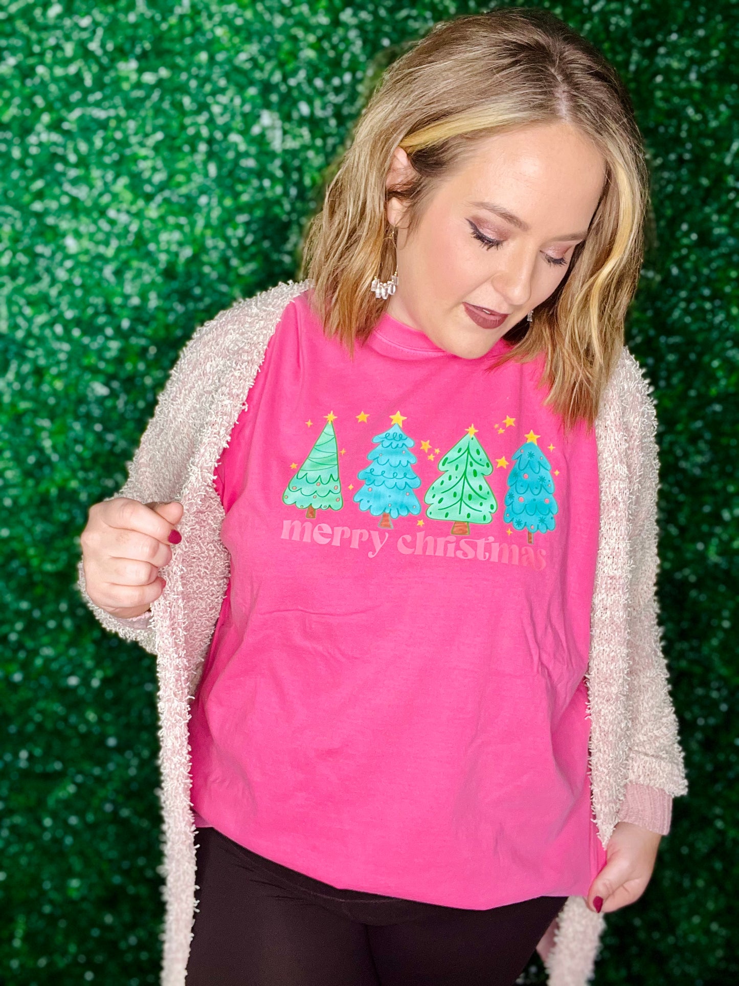 Merry Christmas Trees on Pink CC