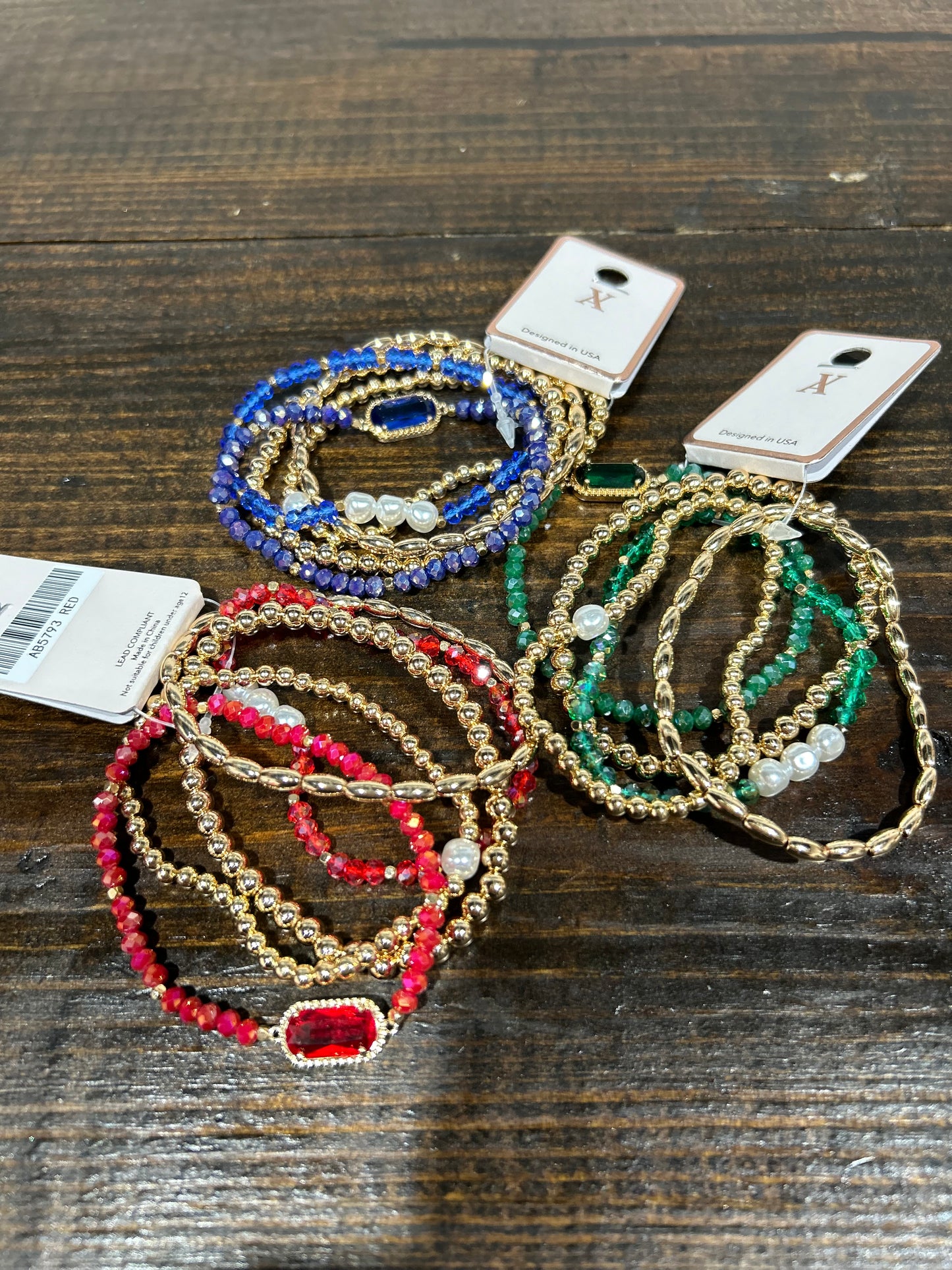 Set of Five Beaded Stretch Bracelet
