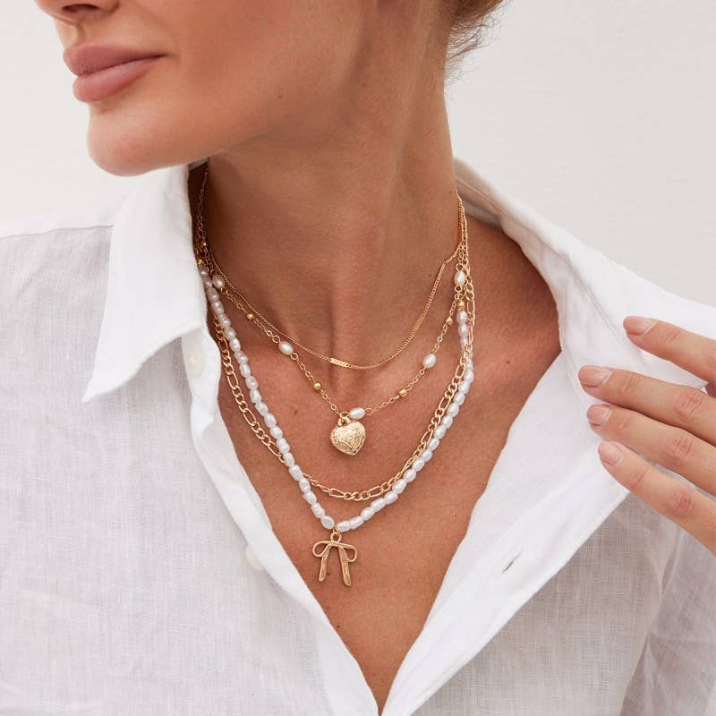 Bow Pearl Layered Necklace