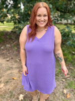 Penny V-Neck Ribbed Dress in Purple