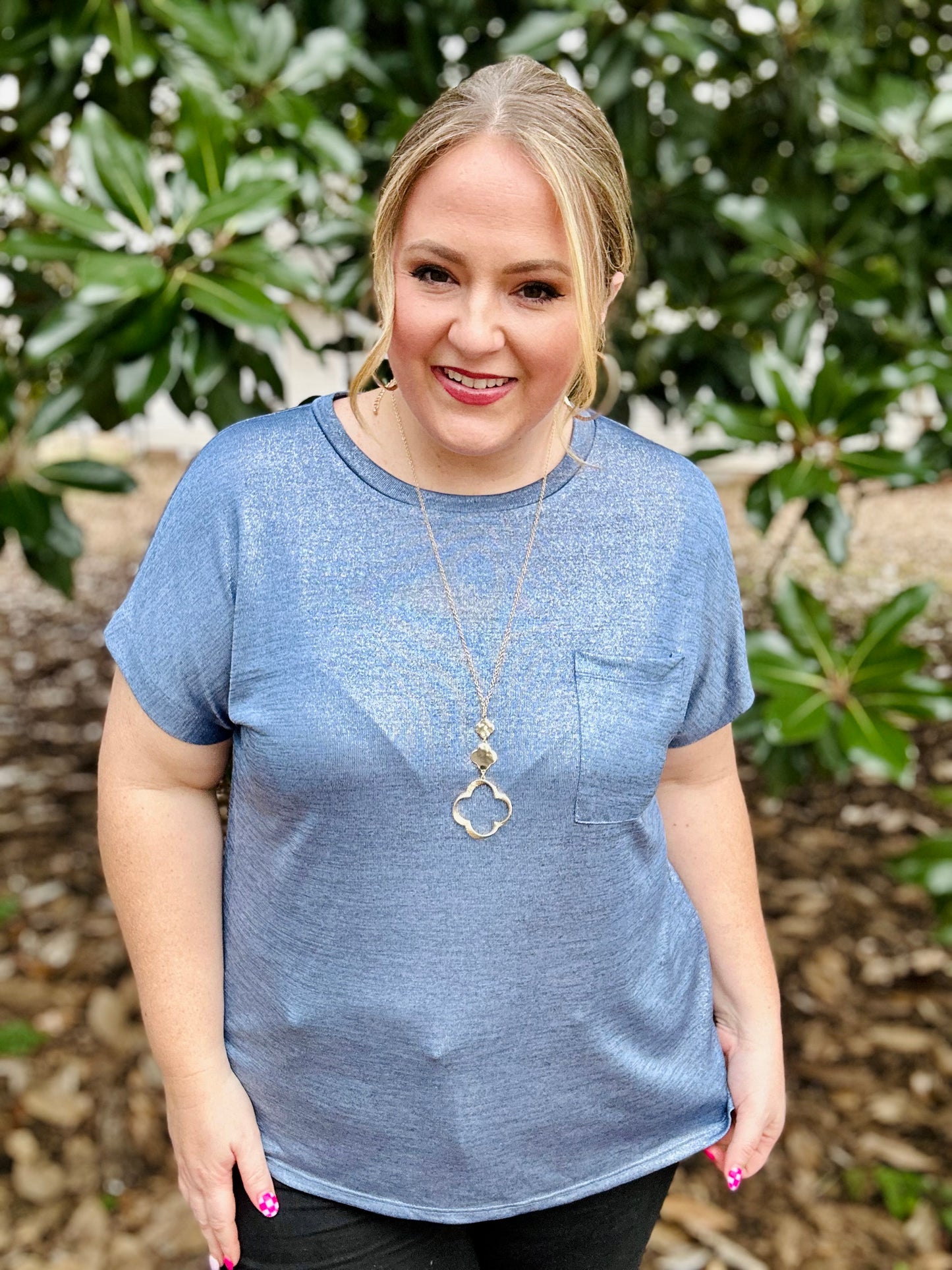 Chelsey Shimmer Pocket Tee (Multiple Colors)
