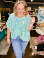 Brandi Sequin Top in Light Teal